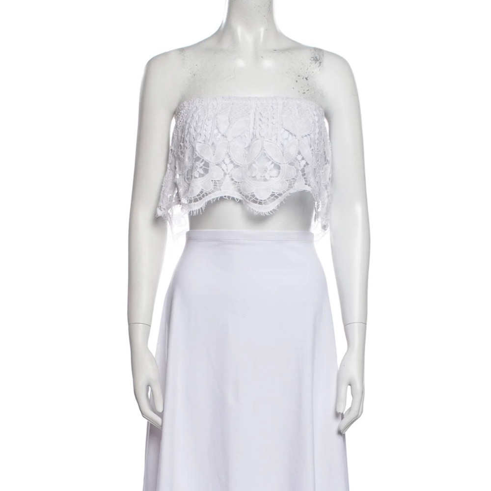 Miguelina Lace Pattern Strapless Crop Top